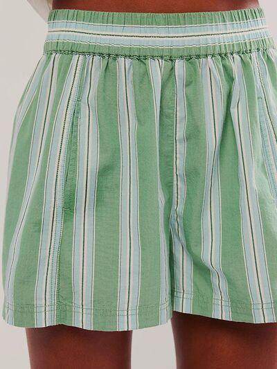 Striped Elastic Waist Shorts with Pockets for Comfort - Selvanelle