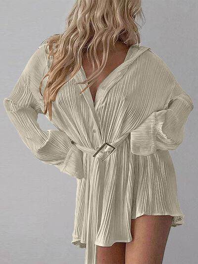 Button Up Dropped Shoulder Shirt Dress for Women Stylish - Selvanelle