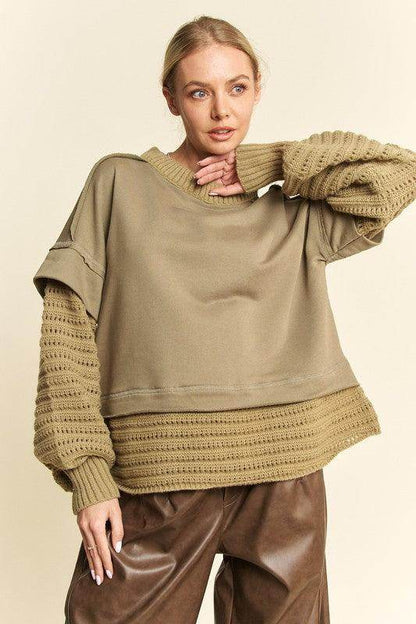 Davi & Dani Faux Layered Round Neck Sweater for Women - Selvanelle
