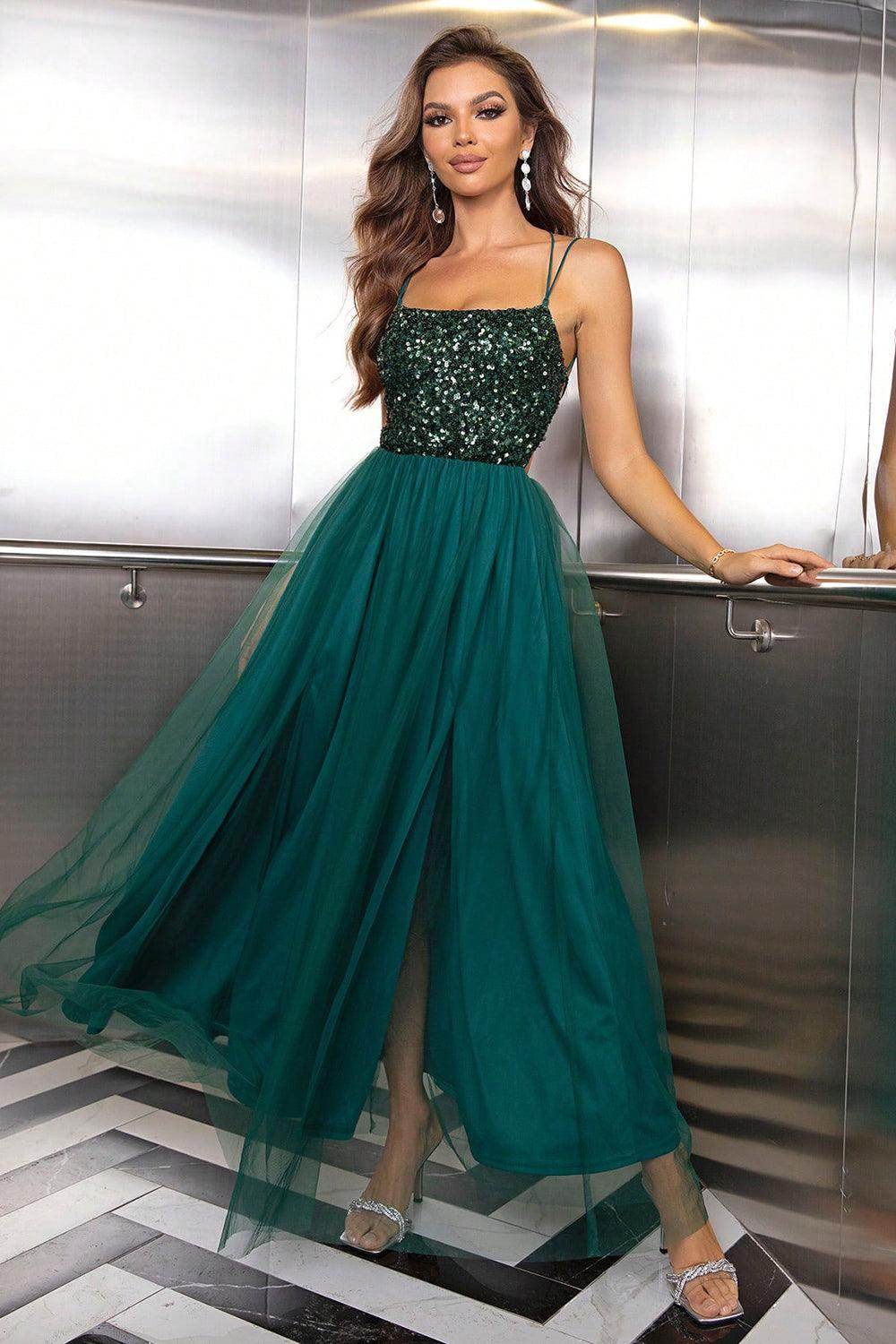 Lace-Up Backless Mesh Dress for Elegant Evening Wear - Selvanelle
