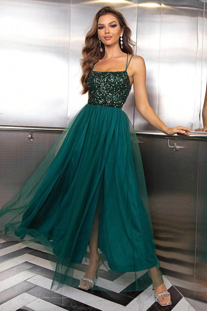 Lace-Up Backless Mesh Dress for Elegant Evening Wear - Selvanelle