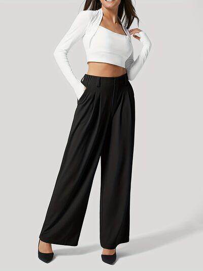 Wide Leg Pants with Pockets for Women in Sheer Style - Selvanelle