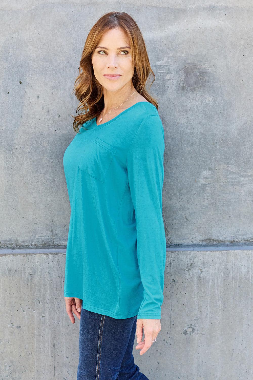 Basic Bae Full Size V-Neck Long Sleeve Top for Women