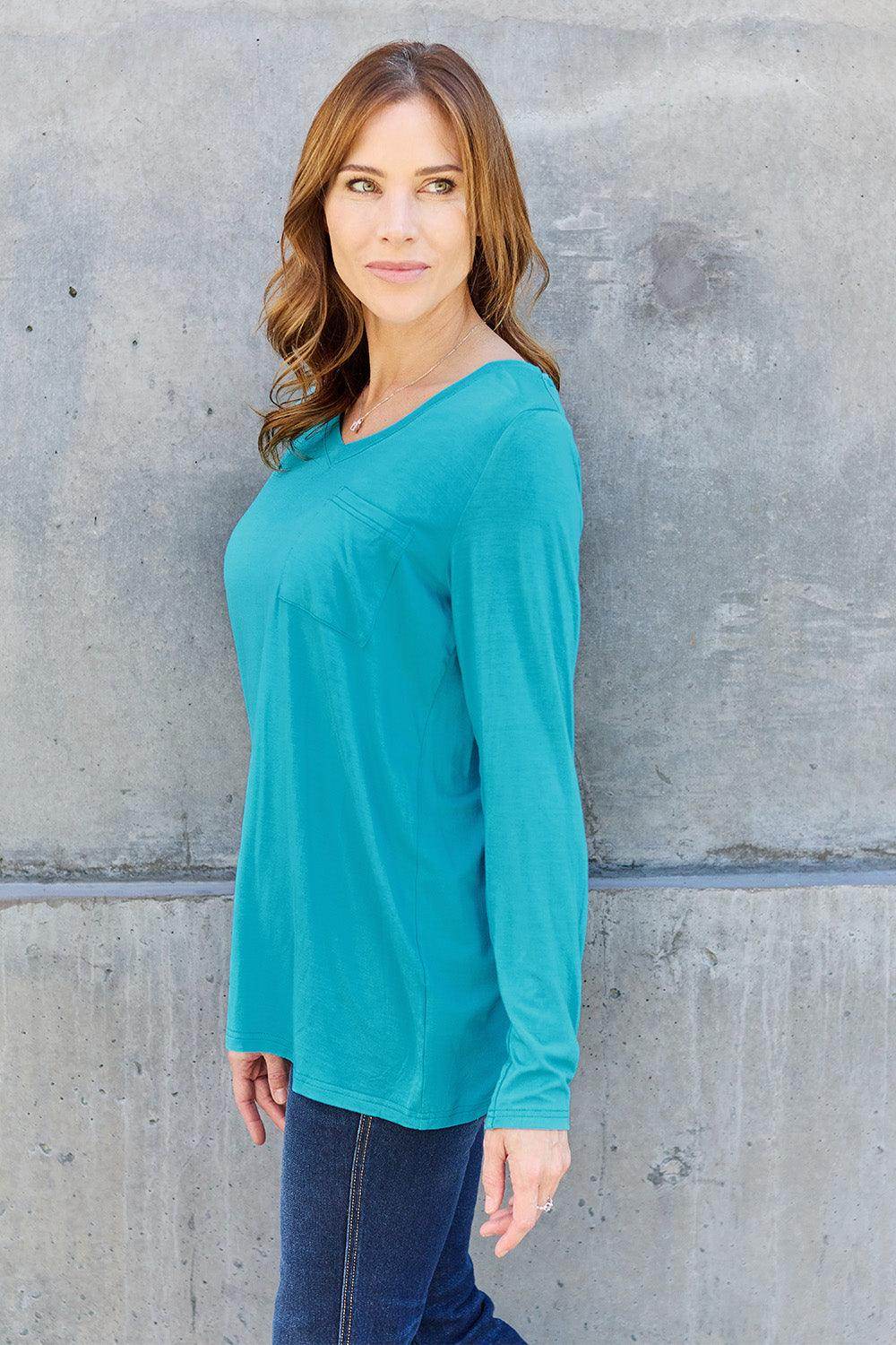 Basic Bae Full Size V-Neck Long Sleeve Top for Women - Selvanelle