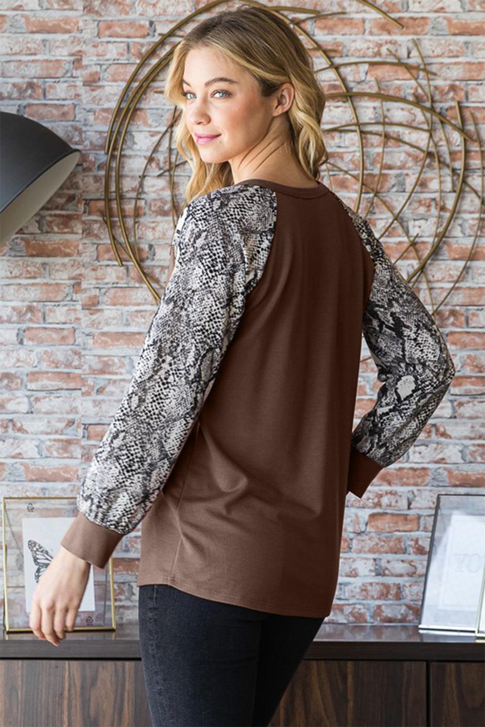 Heimish Full Size Snakeskin Print Raglan Sleeve Top