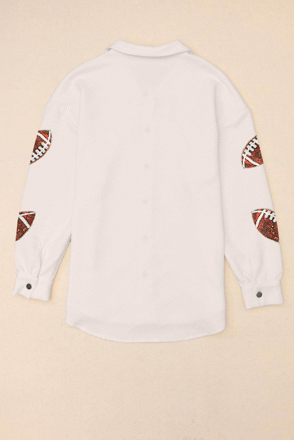 Sequin Football Patch Collared Neck Snap Button Jacket for Women - Selvanelle