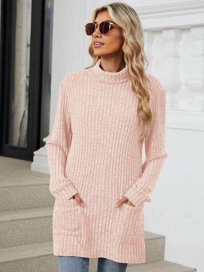 Ribbed Mock Neck Long Sleeve T-Shirt for Women Stylish Wear - Selvanelle