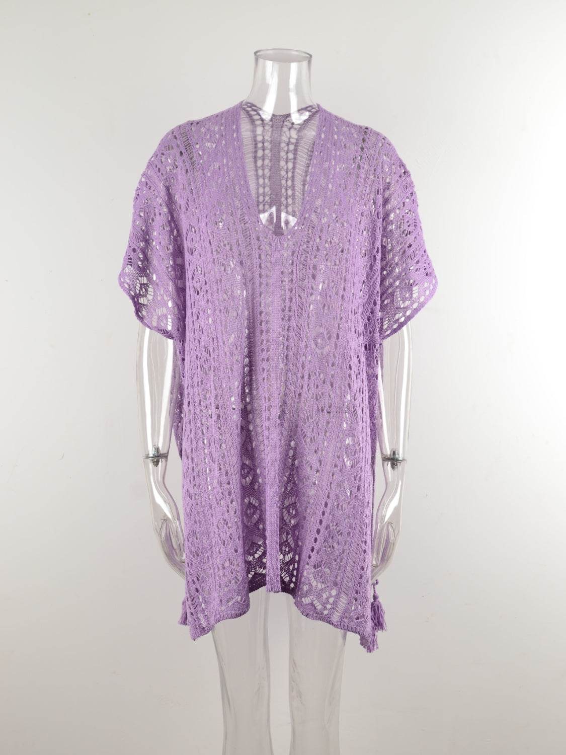 Angel Wings Cutout V-Neck Cover-Up with Tassel - Selvanelle