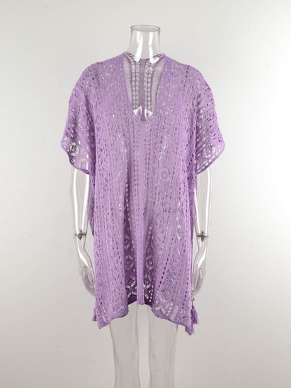 Angel Wings Cutout V-Neck Cover-Up with Tassel - Selvanelle