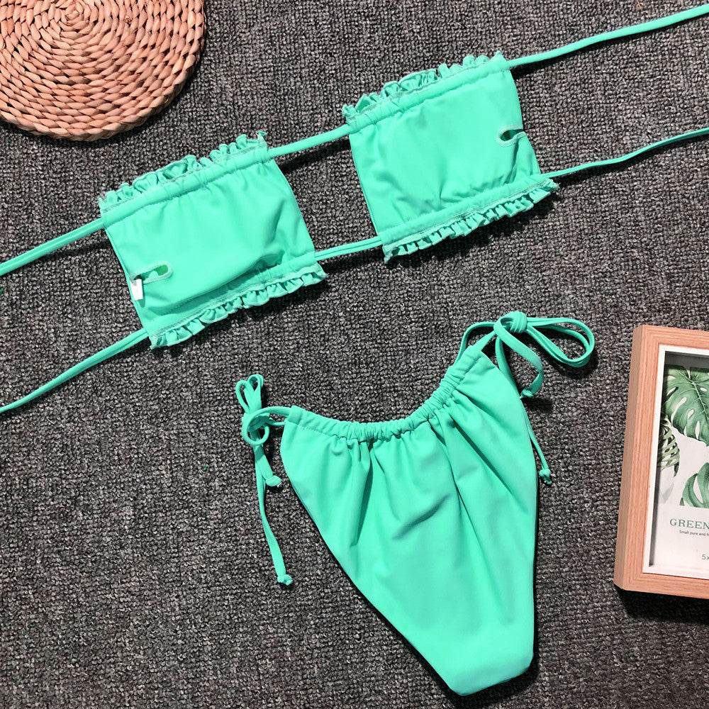 Frill Trim Ruched Bikini Set - Selvanelle