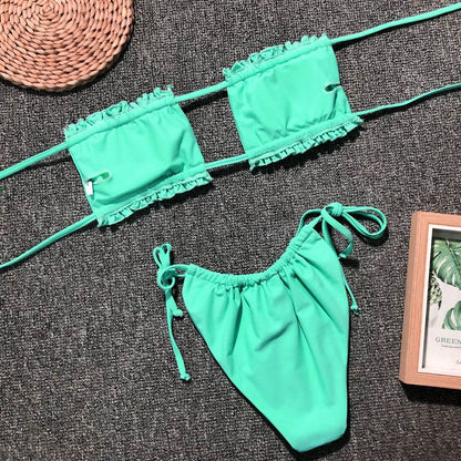Frill Trim Ruched Bikini Set - Selvanelle