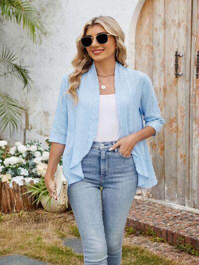 Eyelet Open Front Three-Quarter Sleeve Top for Women - Selvanelle