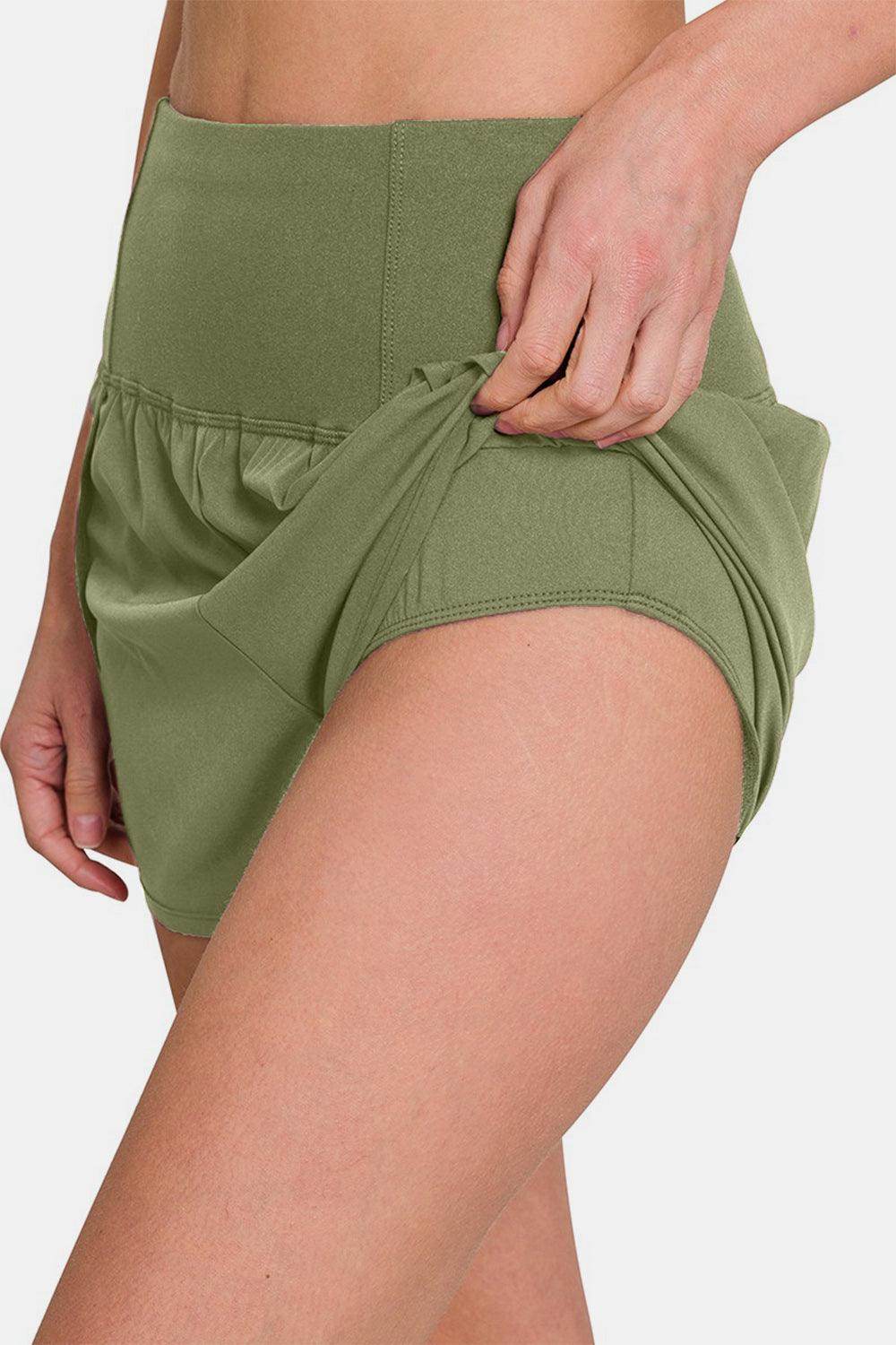 Zenana High-Waisted Zippered Back Pocket Active Shorts - Selvanelle