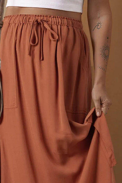 Stylish Drawstring Maxi Skirt with Pockets for Women - Selvanelle