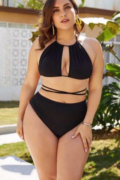 Plus Size Cutout Tied Backless Bikini Set - Selvanelle
