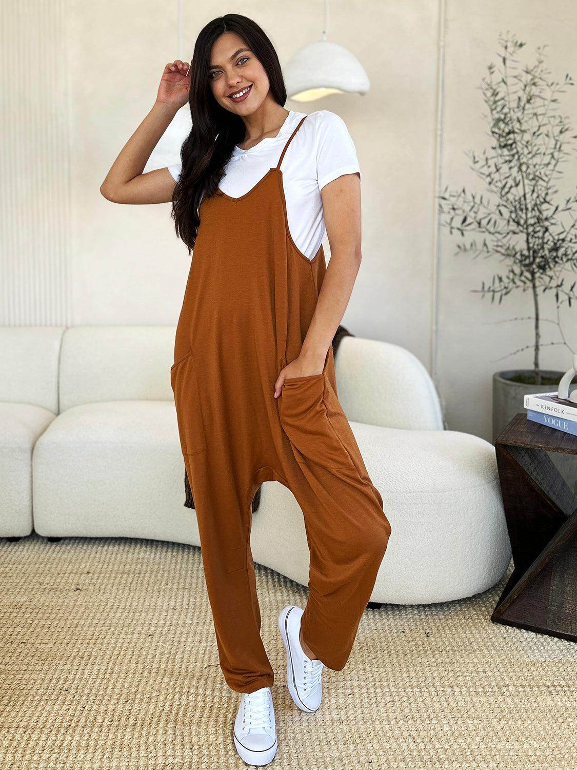 Double Take Full Size Sleeveless V-Neck Pocketed Jumpsuit - Selvanelle