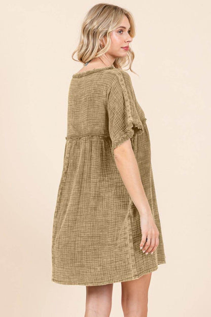 Culture Code Full Size Short Sleeve Babydoll Dress With Pockets - Selvanelle
