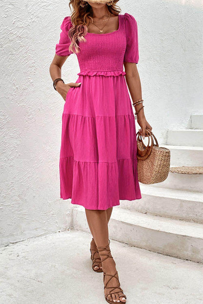 Perfee Square Neck Puff Sleeve Cutout Dress for Women - Selvanelle