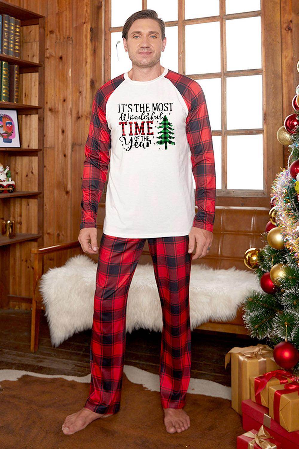 Slogan Graphic Top and Plaid Pants Set for Women - Selvanelle