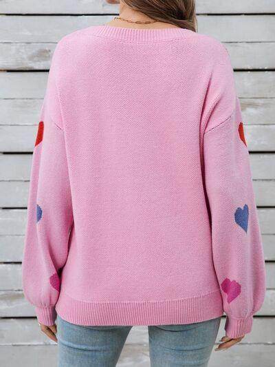 Angel Wings Heart Round Neck Long Sleeve Sweater for Women - Selvanelle