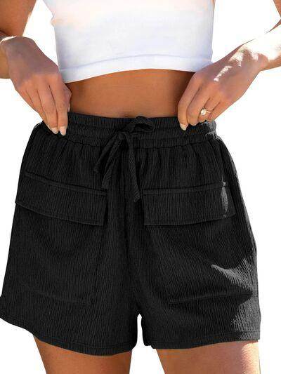Drawstring High Waist Shorts with Pockets for Women - Selvanelle