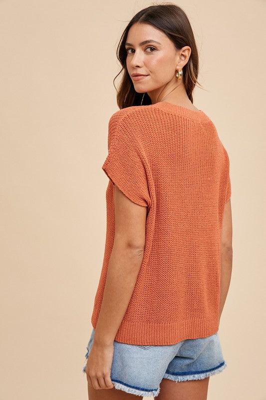 Annie Wear Round Neck Short Sleeve Sweater for Women