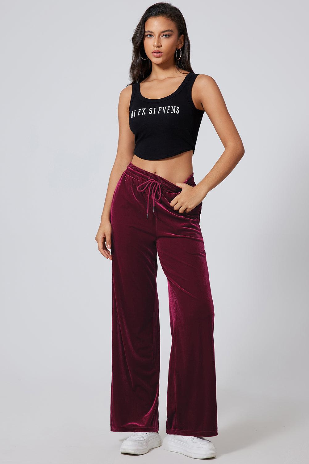 Drawstring Wide Leg Active Pants for Comfort and Style