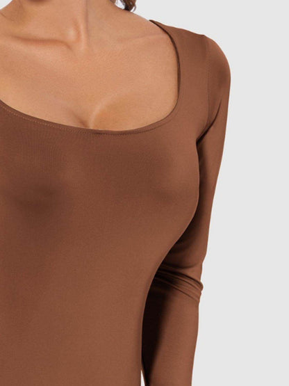 Full Size Scoop Neck Long Sleeve Bodysuit for Women - Selvanelle