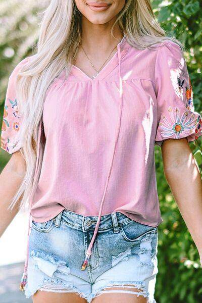 Floral Embroidered Puff Sleeve Blouse for Women Fashion - Selvanelle
