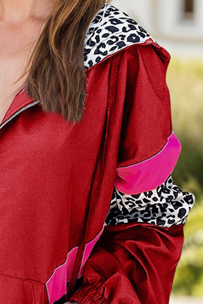 Leopard Zip Up Long Sleeve Hooded Jacket for Women - Selvanelle