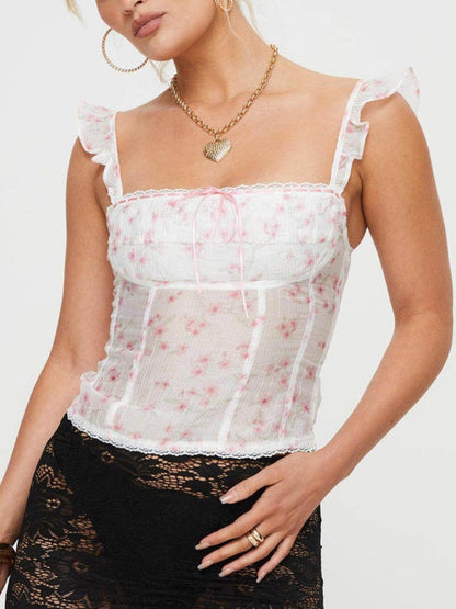 Ruffled Floral Square Neck Cami for Stylish Summer Wear - Selvanelle