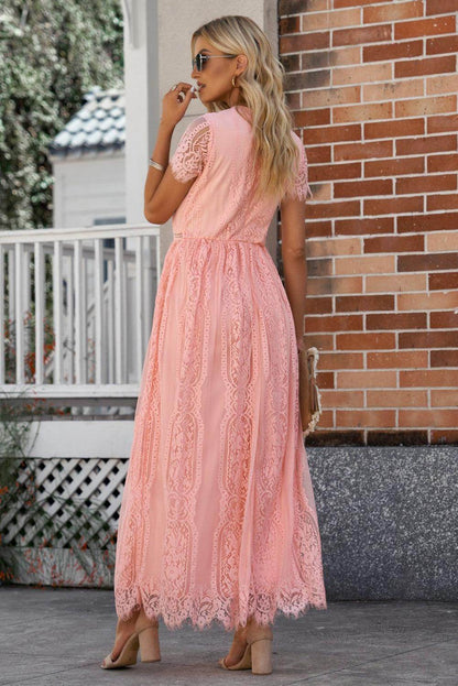Scalloped Trim Lace Plunge Dress for Elegant Occasions - Selvanelle