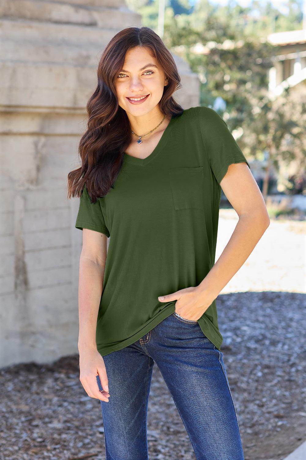 Basic Bae Full Size V-Neck Short Sleeve T-Shirt for Women - Selvanelle