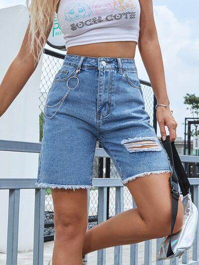 Distressed Raw Hem Denim Shorts for Women Casual Style - Selvanelle