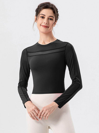Round Neck Long Sleeve Active T-Shirt for Comfort and Style - Selvanelle