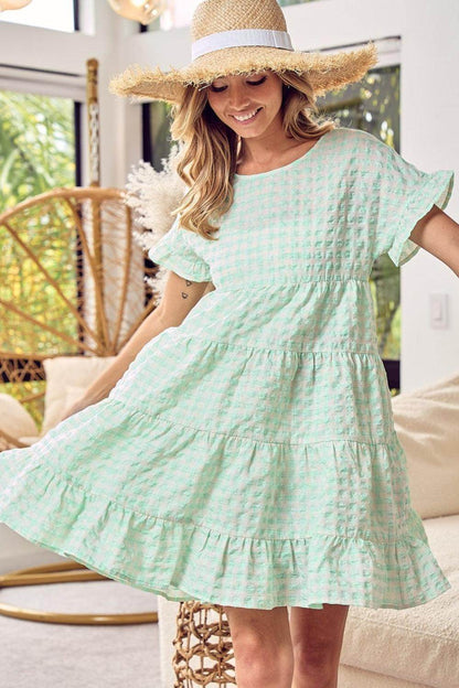 BiBi Ruffled Hem Short Sleeve Tiered Dress for Women - Selvanelle