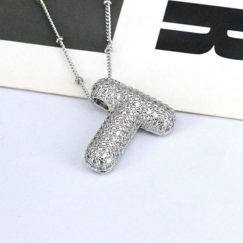 Copper Inlaid Zircon Letter Pendant Necklace for Women - Selvanelle