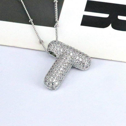 Copper Inlaid Zircon Letter Pendant Necklace for Women - Selvanelle
