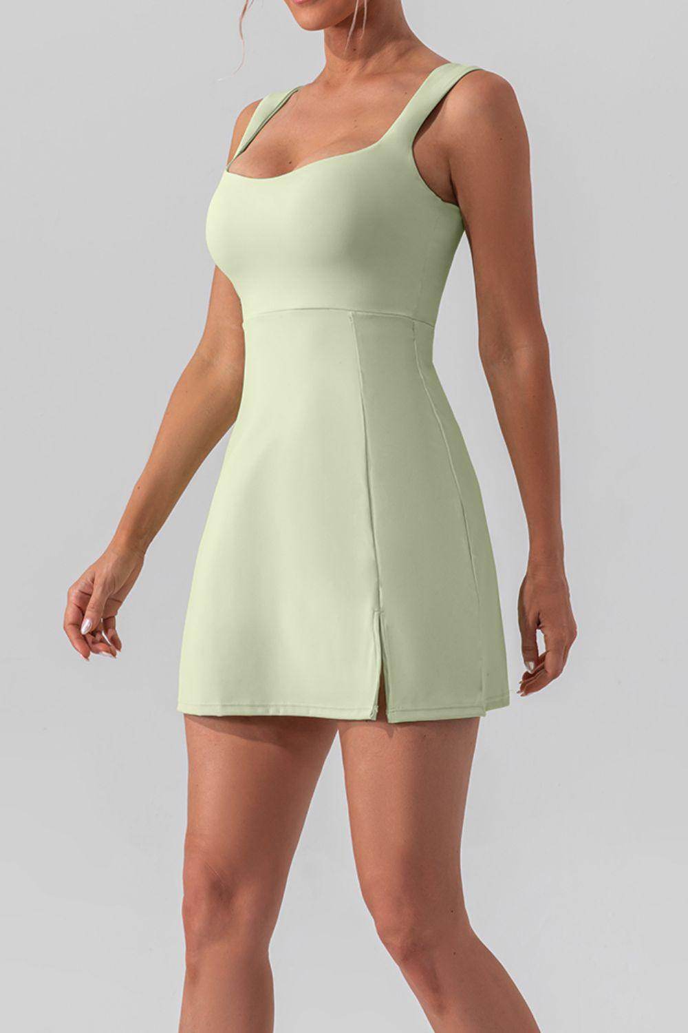Square Neck Sleeveless Slit Mini Active Dress for Women - Selvanelle