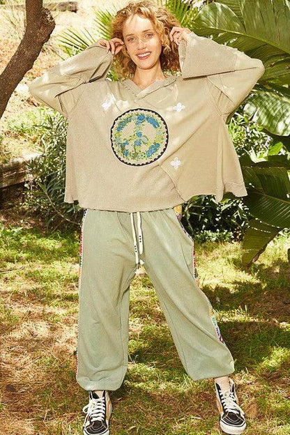 POL Peace Embroidered Exposed Seam Back Ruffle V-Neck Top - Selvanelle