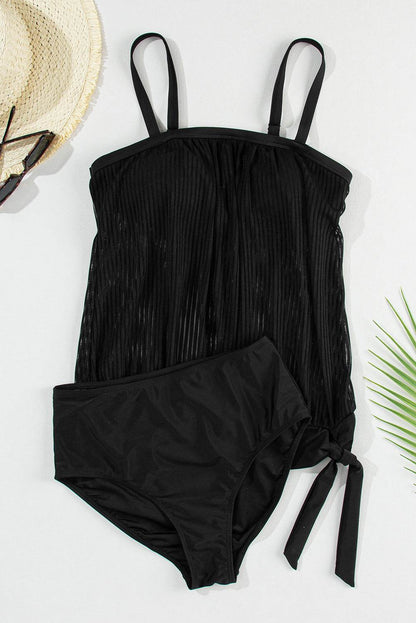 Square Neck Spaghetti Strap Tankini Set - Selvanelle