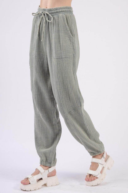 Very J Washed Woven Crinkle Gauze Drawstring Pants - Selvanelle