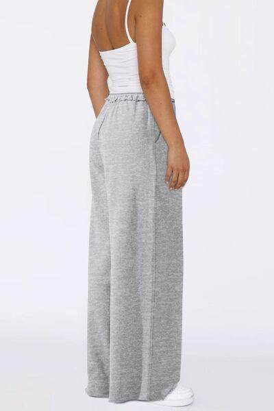 High Waist Wide Leg Pants with Pockets and Frill Detail - Selvanelle