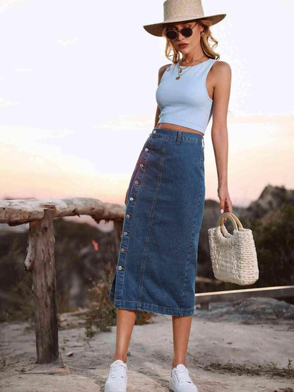 Button Down Denim Skirt for Women in Various Sizes - Selvanelle