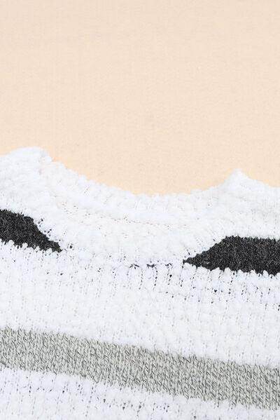 Striped Round Neck Dropped Shoulder Sweater for Women - Selvanelle