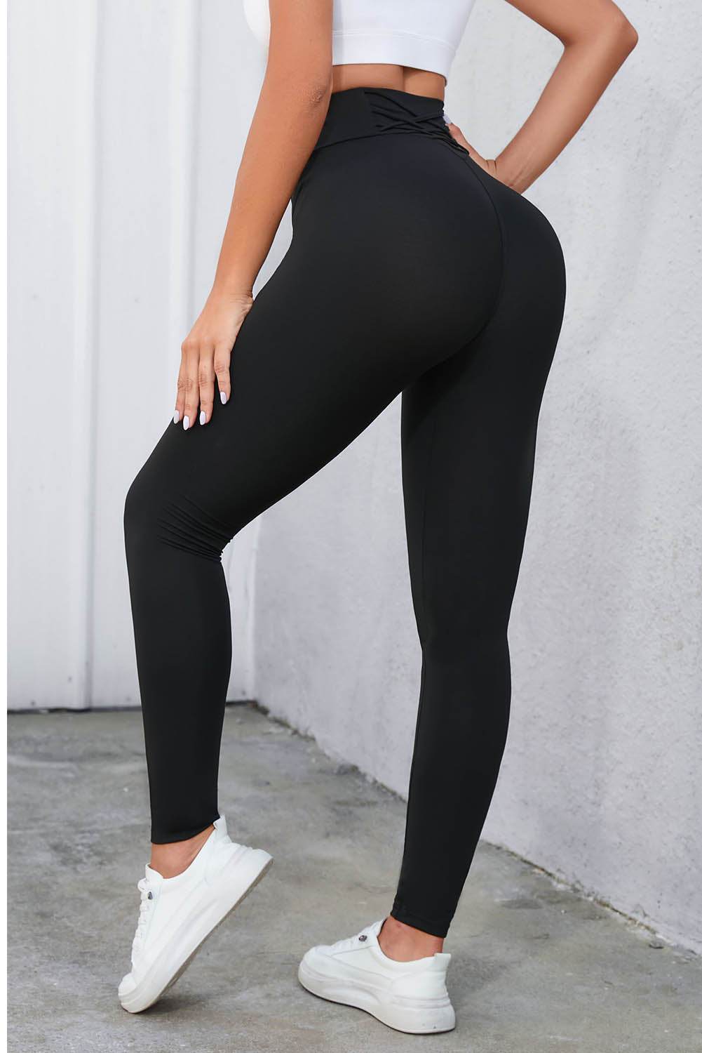Crisscross Detail Wide Waistband Leggings - Selvanelle