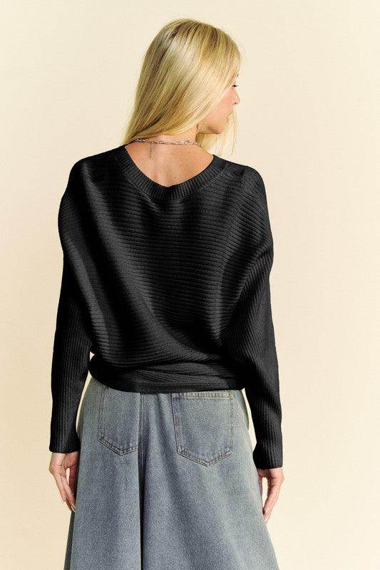 Davi & Dani Round Neck Batwing Sleeve Sweater for Women - Selvanelle