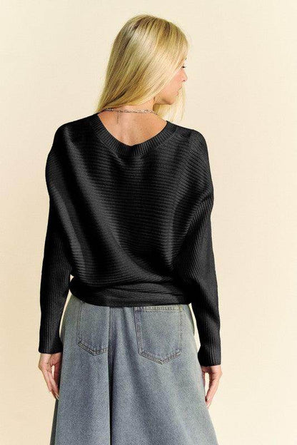 Davi & Dani Round Neck Batwing Sleeve Sweater for Women - Selvanelle