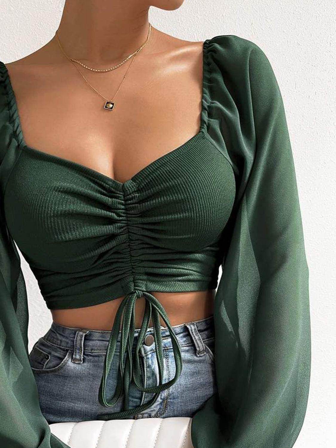 Drawstring Sweetheart Neck Cropped Top for Stylish Looks - Selvanelle