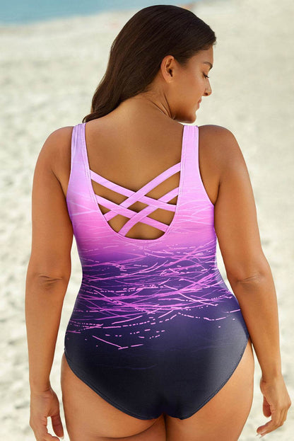 Full Size Tie-Dye Crisscross Back One-Piece Swimsuit - Selvanelle